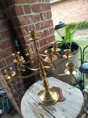 Vintage Brass 9-Arm Candelabra - Gold Finish
